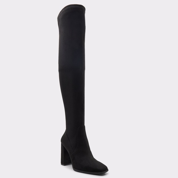 Aldo Over the Knee Velvet Suede Textured Boots, Black, Size 8.5 - Picture 4 of 11